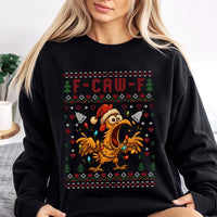 Humorous Ugly Holiday Rooster Sweater, F-Caw-F Chicken Christmas Sweatshirt, Sarcastic Farm Animal Crewneck, Hilarious Xmas Party Pullover