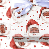Watercolor Christmas Gift Wrap, Black Santa Wrapping Paper, African American Santa Wrapping Paper, Holiday Present Wrap Paper