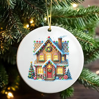 Holiday Candy Ornament, Gingerbread House Christmas Ornament, Sweet Winter Ceramic Ornament, Festive Tree Decor, Family Keepsake Present