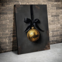 Black Bow Holiday Wall Art, Gold Christmas Ornament Canvas Print, Minimalist Festive Decor, Printable Digital Download Present