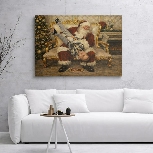 Nostalgic Christmas Canvas Print, Santa Claus and Laughing Boy Canvas, Vintage Holiday Canvas Wall Art, 2025 Christmas Wall D