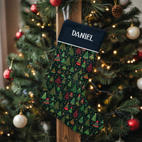Custom Festive Tree Christmas Stocking, Personalized Christmas Tree Stocking, Velboa Holiday Mantle Stocking, Family Xmas Hanging Stocking
