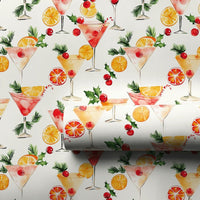 Holiday Martini Drink Gift Wrap, Christmas Cocktail Wrapping Paper, Festive Watercolor Alcohol Wrapping Paper, Party Season Gift Wrap