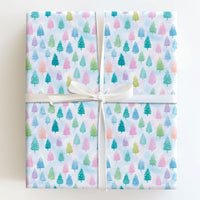 Watercolor Pine Tree Gift Wrap, Pastel Christmas Tree Wrapping Paper, Colorful Holiday Tree Wrapping Paper, Whimsical Winter Gift Wrap Roll