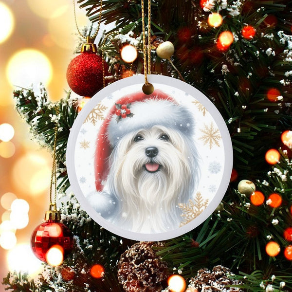 Santa Hat Dog Ornament, Havanese Dog Ceramic Ornament, Havanese Christmas Tree Ornament, Holiday Dog Keepsake, Dog Lover Pres