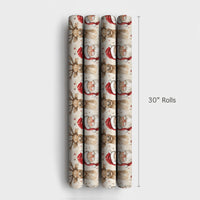 Adorable Christmas Gift Wrap, Watercolor Santa and Reindeer Wrapping Paper, Holiday Snowflake Wrapping Paper, Festive Winter Gift Wrap Paper