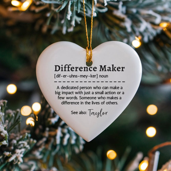 Mentor Appreciation Christmas Ornament, Difference Maker Heart Ornament, Ceramic Educator Tree Decor, Thank You Present for T