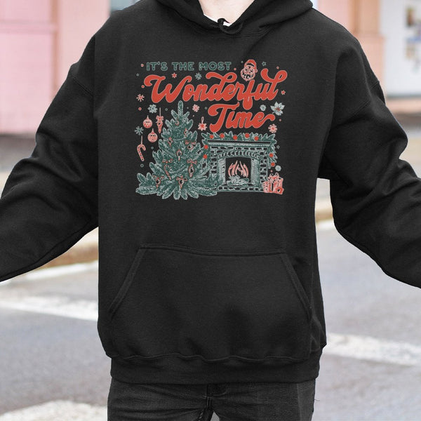 Retro Christmas Tree Hoodie, Most Wonderful Time Hoodie, Comfy Holiday Graphic Hoodie, Winter Xmas Hooded Sweatshirt, Christm