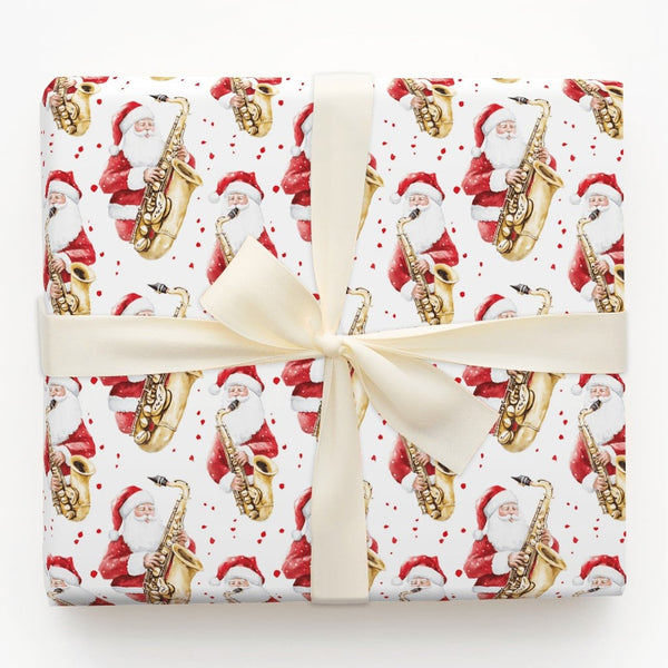 Jazz Christmas Gift Wrap, Saxophone Santa Wrapping Paper, Watercolor Santa Musician Holiday Wrapping Paper, Music Lover Gift 