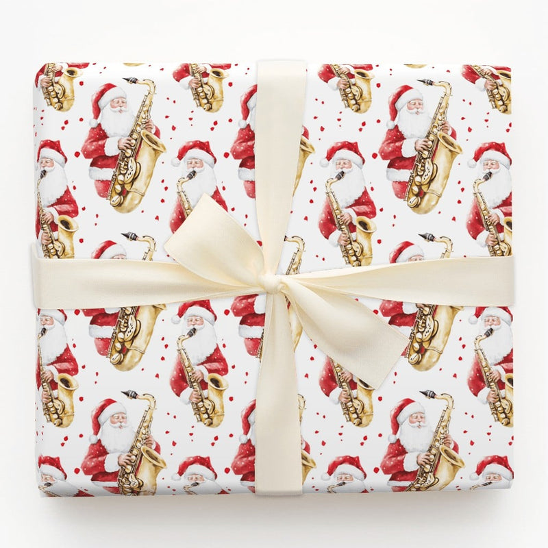 Jazz Christmas Gift Wrap, Saxophone Santa Wrapping Paper, Watercolor Santa Musician Holiday Wrapping Paper, Music Lover Gift Wrap Paper