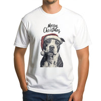 American Pit Bull Terrier in Santa Hat Graphic Tee, Pitbull Christmas T-Shirt, Adorable Dog Mom Holiday T-Shirt, Xmas Pet Lover Present