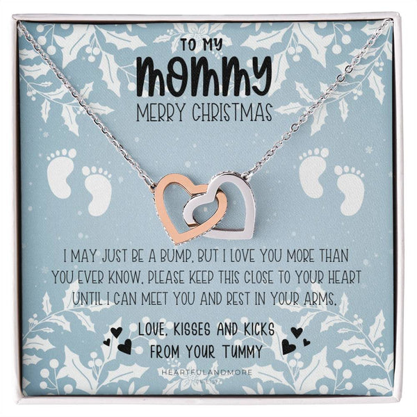 Expecting Mom Christmas Present, Interlocking Hearts Necklace, Polished Surgical Steel CZ Jewelry, Pregnancy Announcement for