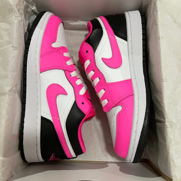 Low Top Sneakers, White Black Pink Colorway, Lace Up Design, Casual Gift for Sneaker Fans