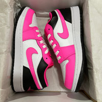 Low Top Sneakers, White Black Pink Colorway, Lace Up Design, Casual Gift for Sneaker Fans