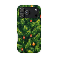 Festive Winter Holiday Pine Needle Case, Christmas Tree Branch Phone Case for iPhone, Xmas Ornament Pattern Tough Phone Cover Present