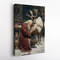 Whimsical Christmas Canvas Print, Vintage Santa and Reindeer Canvas Wall Art, Holiday Santa Claus Wall Art, Christmas Home Decor Present