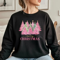 Aesthetic Holiday Graphic Sweater, Pink Christmas Tree Sweatshirt, Pastel Winter Tree Crewneck Sweatshirt, Adorable Xmas Sweatshirt