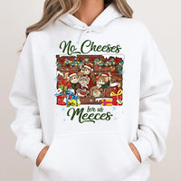 Humorous Christmas Mouse Sweatshirt, No Cheeses for Us Meeces Hoodie, Festive Holiday Pullover Hoodie, Adorable Xmas Animal Hooded Sweatshirt