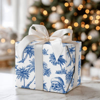 Coastal Blue Toile Christmas Gift Wrap, Tropical Santa Wrapping Paper, Beach Holiday Present Paper, Coastal Christmas Wrapping Paper Roll