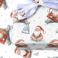 Comfy Winter Holiday Gift Wrap, Santa Reading Book Wrapping Paper, Watercolor Santa Claus Wrapping Paper, Christmas Book Lover Gift Wrap