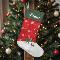 Green Plaid Holiday Stocking, Dinosaur Christmas Stocking, Custom Dino Velboa Stocking, Festive Fireplace Mantle Decor, Kids Christmas Present
