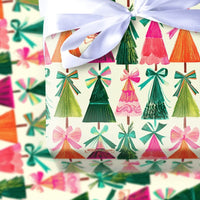 Bow Christmas Wrapping Paper, Retro Colorful Tree Wrapping Paper, Modern Holiday Gift Wrap Roll, Vibrant Seasonal Xmas Wrapping Paper
