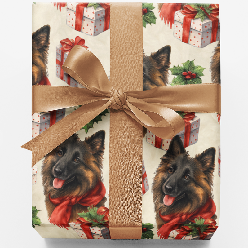 Dog Poinsettia Gift Wrap, Belgian Tervuren Christmas Wrapping Paper, Festive Dog Breed Wrapping Paper, Holiday Pet Gift Wrap for Dog Mom