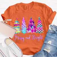 Colorful Tie-Dye Holiday T-Shirt, Merry and Bright Christmas Tree Shirt, Retro Christmas Graphic Tee, Festive Holiday Season Shirt