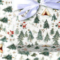 Watercolor Forest Gift Wrap, Camping Santa Wrapping Paper, Pine Tree Christmas Wrapping Paper, Outdoor Holiday Gift Wrap