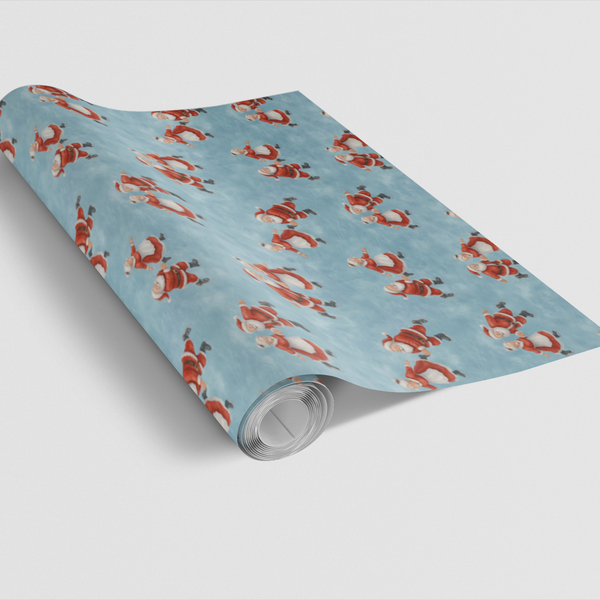 Vintage Christmas Gift Wrap, Skating Santa Wrapping Paper, Retro Santa Holiday Paper, Festive Roll Gift Wrap, Xmas Present Pa