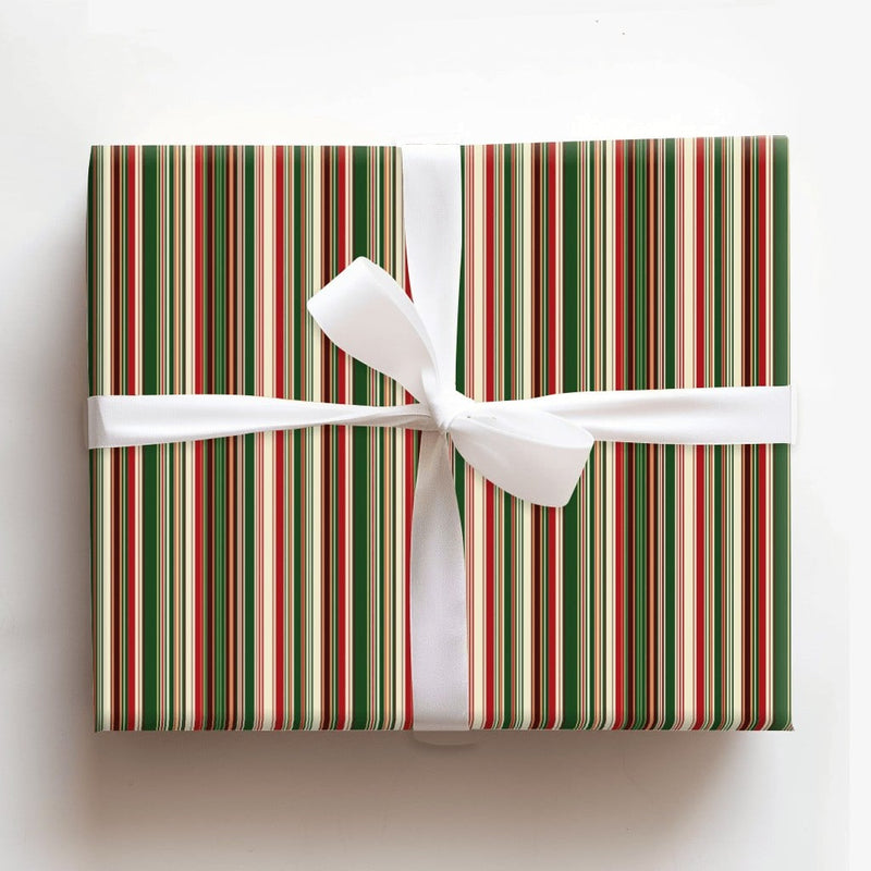 Red Green Cream Gift Wrap, Classic Striped Christmas Wrapping Paper, Vertical Stripe Holiday Wrapping Paper Roll, Traditional Xmas Gift Wrap