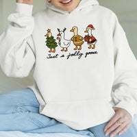 Humorous Holiday Goose Sweatshirt, Jolly Goose Christmas Hoodie, Adorable Xmas Duck Graphic Pullover, Goose Lover Hooded Sweater, Festive Present