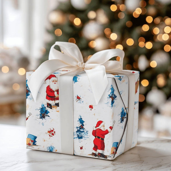 Artistic Painting Santa Gift Wrap, Painterly Santa Claus Christmas Wrapping Paper, Snowy Winter Santa Wrapping Paper, Holiday