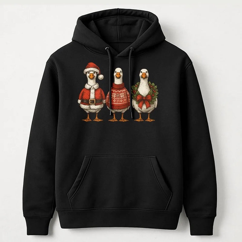 Humorous Santa Claus Geese Graphic Pullover, Christmas Goose Hoodie, Adorable Holiday Goose Sweatshirt, Winter Animal Lover Hoodie, Xmas Goose Present