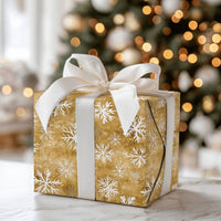 Vintage Rustic Gift Wrap Roll, Gold Snowflake Christmas Wrapping Paper, Silver Snowflake Holiday Paper, Elegant Winter Present Wrap