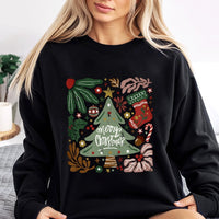 Retro Botanical Floral Tree Crewneck, Merry Christmas Floral Sweatshirt, Vintage Floral Holiday Pullover, Festive Winter Graphic Sweater