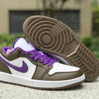 Low Top Sneakers, White Purple Brown Colorway, Lace Up Design, Casual Gift for Sneaker Fans