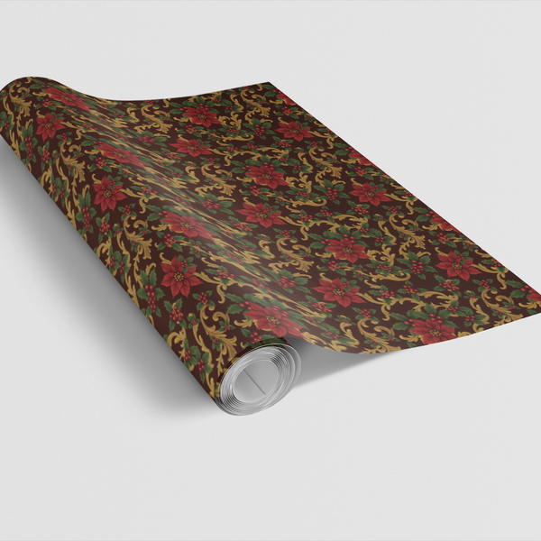Floral Christmas Gift Wrap Roll, Poinsettia Holiday Wrapping Paper, Winter Botanical Gift Wrap, Elegant Seasonal Festive Wrap