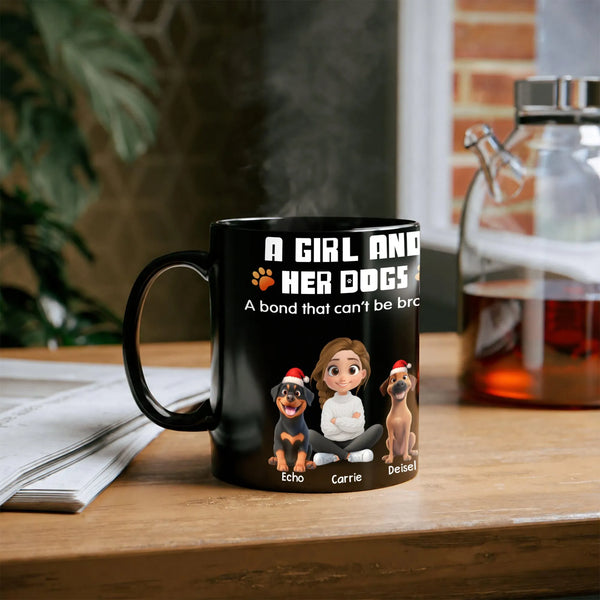 A Girl and Her Dogs Christmas Coffee Cup, Dog Mom Ceramic Mug, Winter Pet Lover Drinkware, Adorable Holiday Present for Puppy