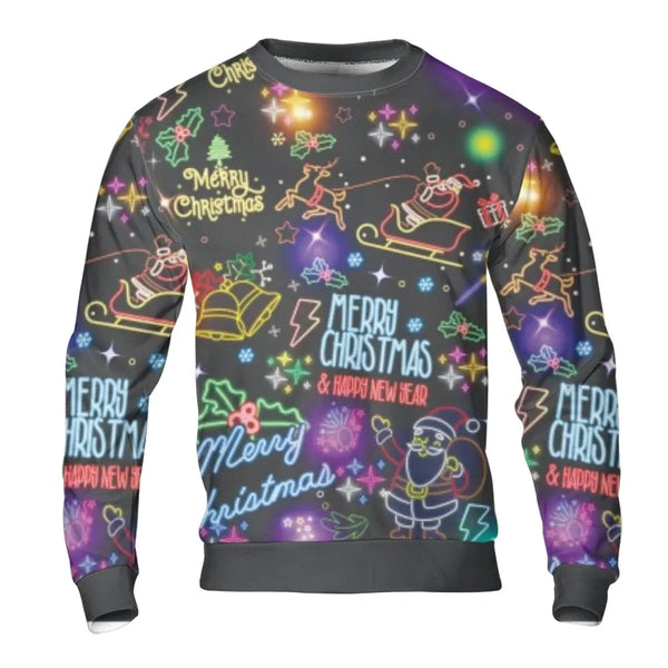 Neon Santa Holiday Sweater, Neon Santa Reindeer Ugly Christmas Sweatshirt, Neon Reindeer Christmas Crewneck, Colorful Holiday