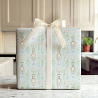Christmas Soldier Holiday Gift Wrap, Watercolor Nutcracker Wrapping Paper, Pastel Floral Wrapping Paper, Light Blue Festive Gift Wrap Roll