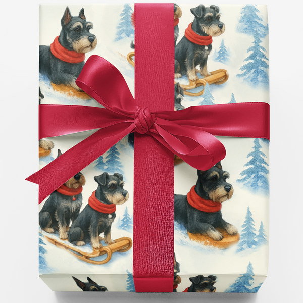 Festive Dog Gift Wrap, Miniature Schnauzer Christmas Wrapping Paper, Adorable Puppy Holiday Wrapping Paper, Dog Lover Gift Wr