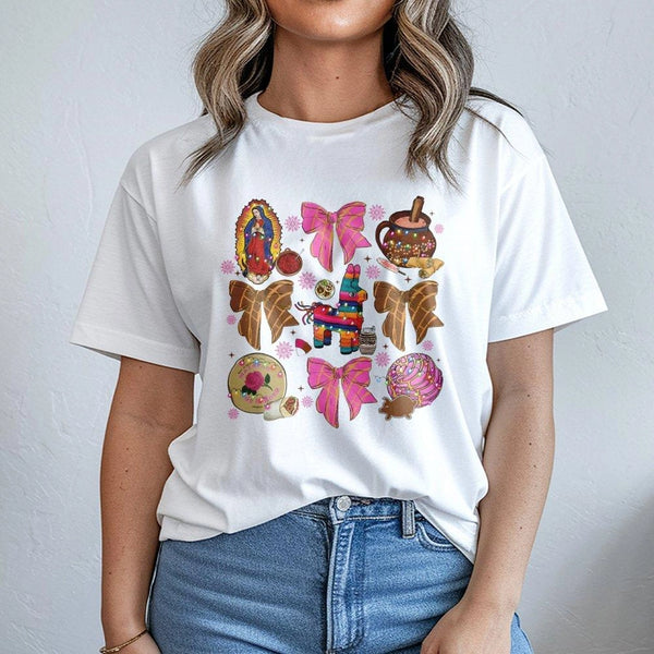 Piñata and Pan Dulce Holiday Graphic Tee, Mexican Christmas T-Shirt, Coquette Latina Festive Shirt, Feliz Navidad Cultural Fo