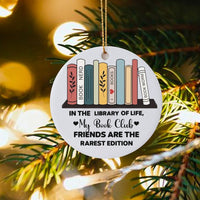 Library of Life Bookshelf Ornament, Book Lover Christmas Ceramic Ornament, Reading Keepsake Ornament, Holiday Present for Librarian Reader