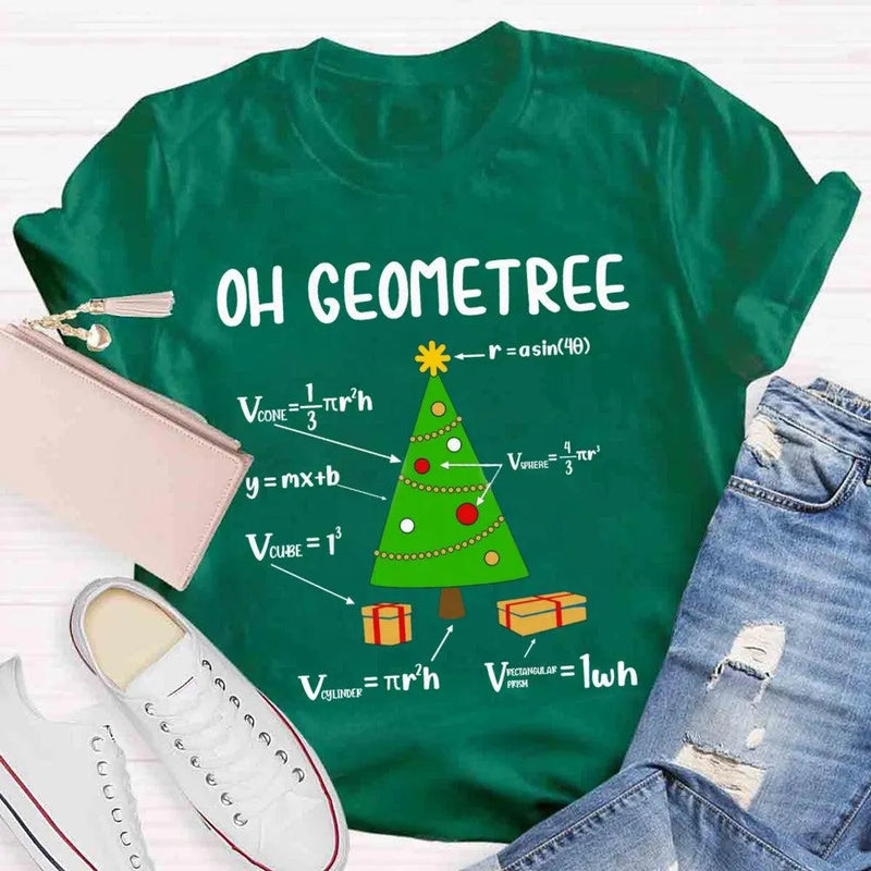 Humorous Geometry Pun Xmas Tree Shirt, Oh Geometree Math Christmas T-Shirt, Math Teacher Holiday Tee, Student Math Humor Shirt Present