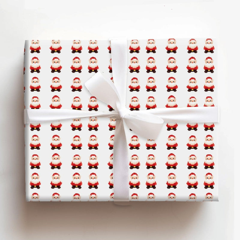 Pixel Art Retro Christmas Gift Wrap, 8-Bit Santa Wrapping Paper, Video Gamer Holiday Wrapping Paper, Vintage Gaming Festive Gift Wrap Roll