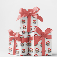 Adorable Santa Hat Pet Holiday Gift Wrap, Christmas Hamster Wrapping Paper, Festive Rodent Xmas Wrapping Paper, Whimsical Kids Winter Wrap