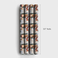 Winter Sled Holiday Gift Wrap, Snowy Front Porch Christmas Wrapping Paper, Rustic Cottage Porch Wrapping Paper, Festive Winter Gift Wrap
