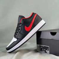 Low Top Basketball Shoes, Black Red Colorway, Lace Up Design, Casual Gift for Shoe Lovers
