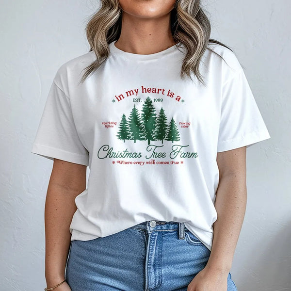 In My Heart Aesthetic T-Shirt, Christmas Tree Farm T-Shirt, Retro Holiday Graphic Shirt, Adorable Winter Tree Tee, Womens Hol